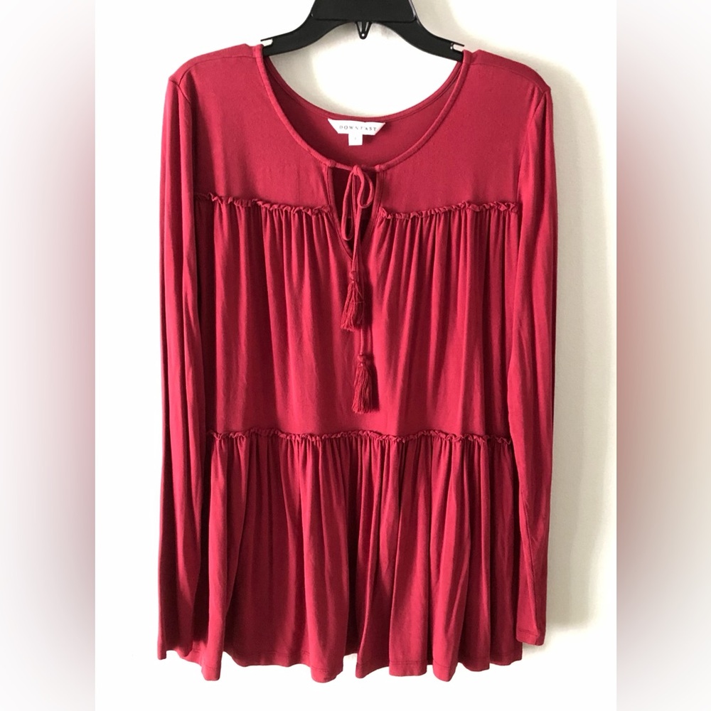 DownEast Red Long-Sleeve Tassel Peasant Tunic